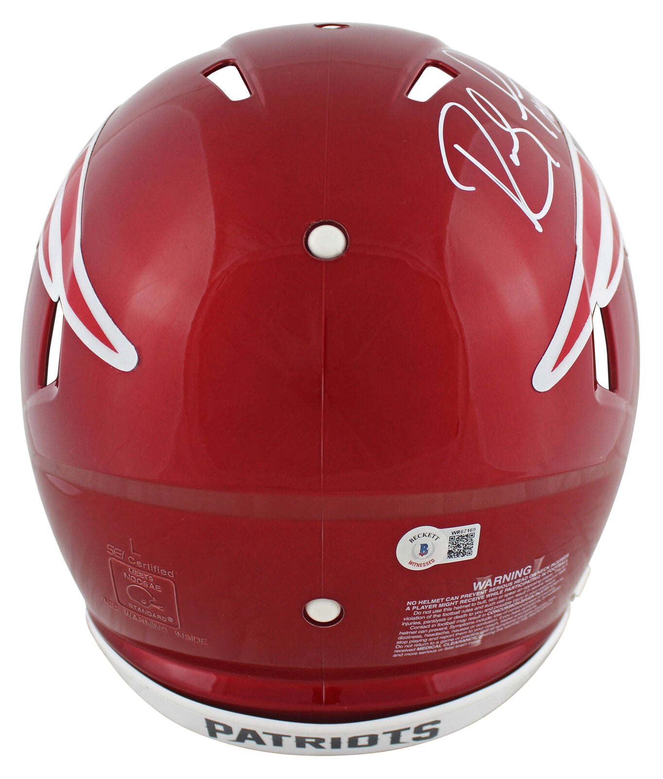 Patriots Randy Moss “HOF 18” Signed Flash Full Size Speed Proline Helmet BAS Wit