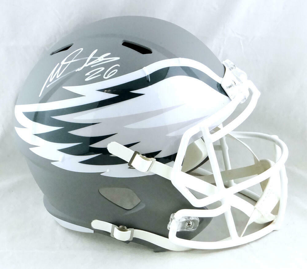 Miles Sanders Autographed Eagles F/S AMP Speed Helmet – JSA W Auth *White