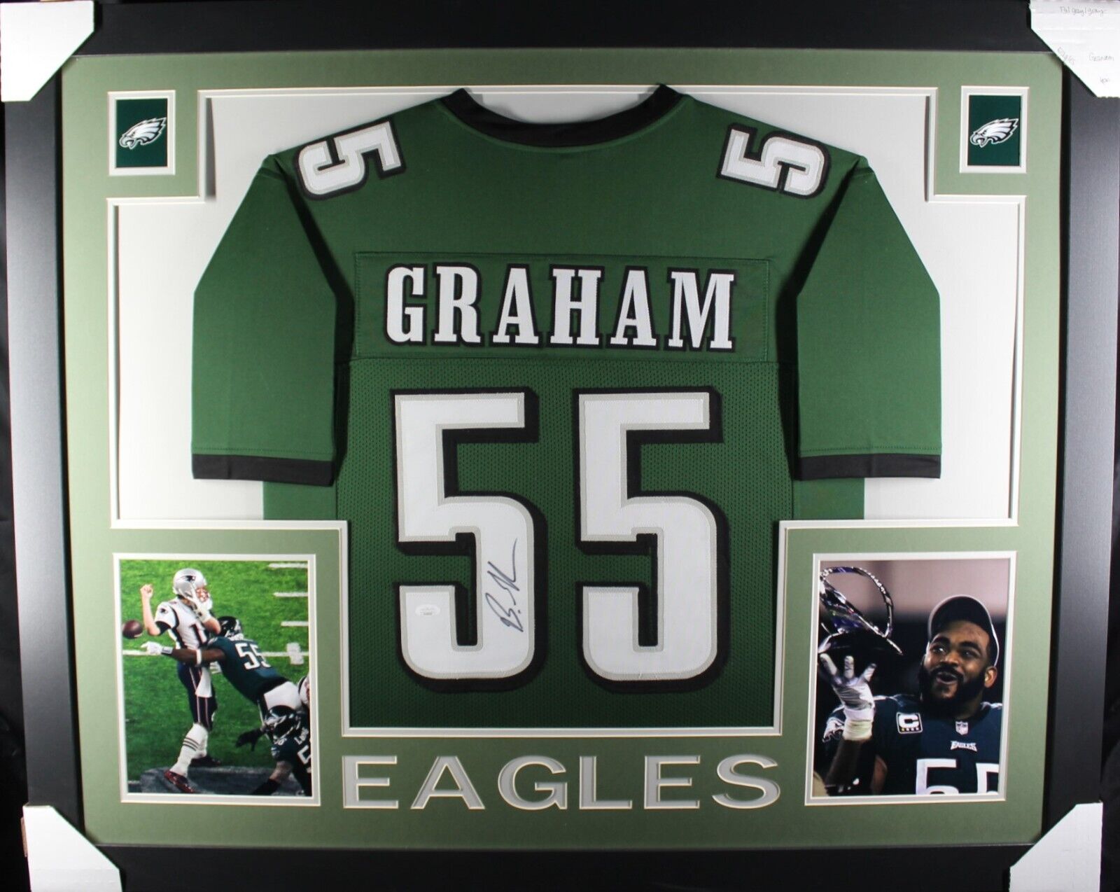 BRANDON GRAHAM (Eagles green SKYLINE) Signed Autographed Framed Jersey JSA