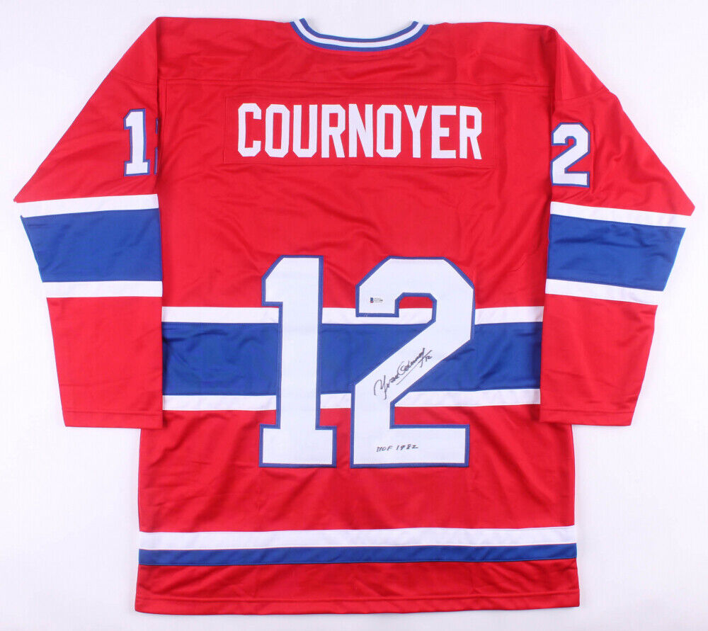 Yvan Cournoyer Signed Canadiens Captains Jersey Inscribed “H.O.F. 1982” Beckett