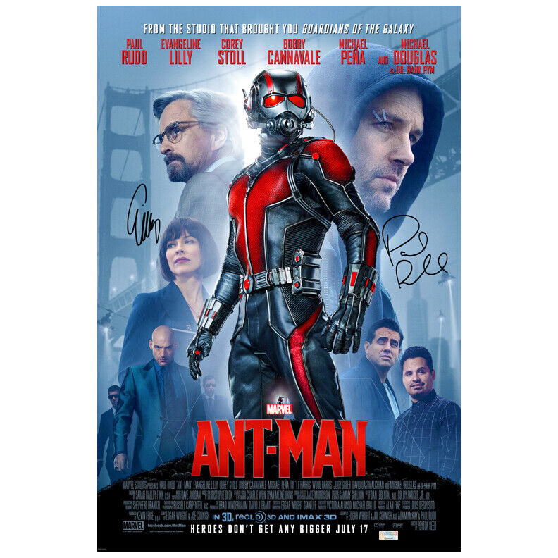 Paul Rudd and Evangeline Lilly Autographed Ant-Man 16×24 Movie Poster