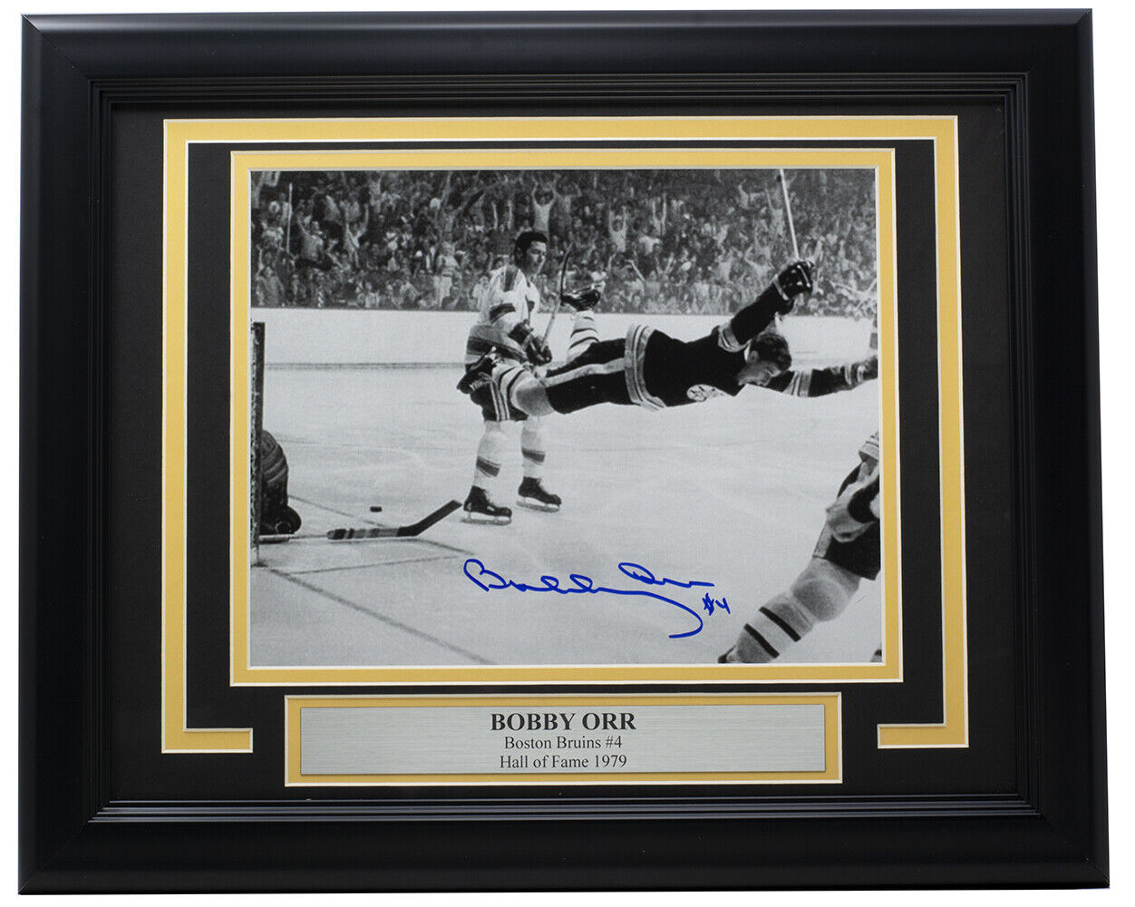 Bobby Orr Signed Framed 8×10 Boston Bruins Flying Goal Photo GNR