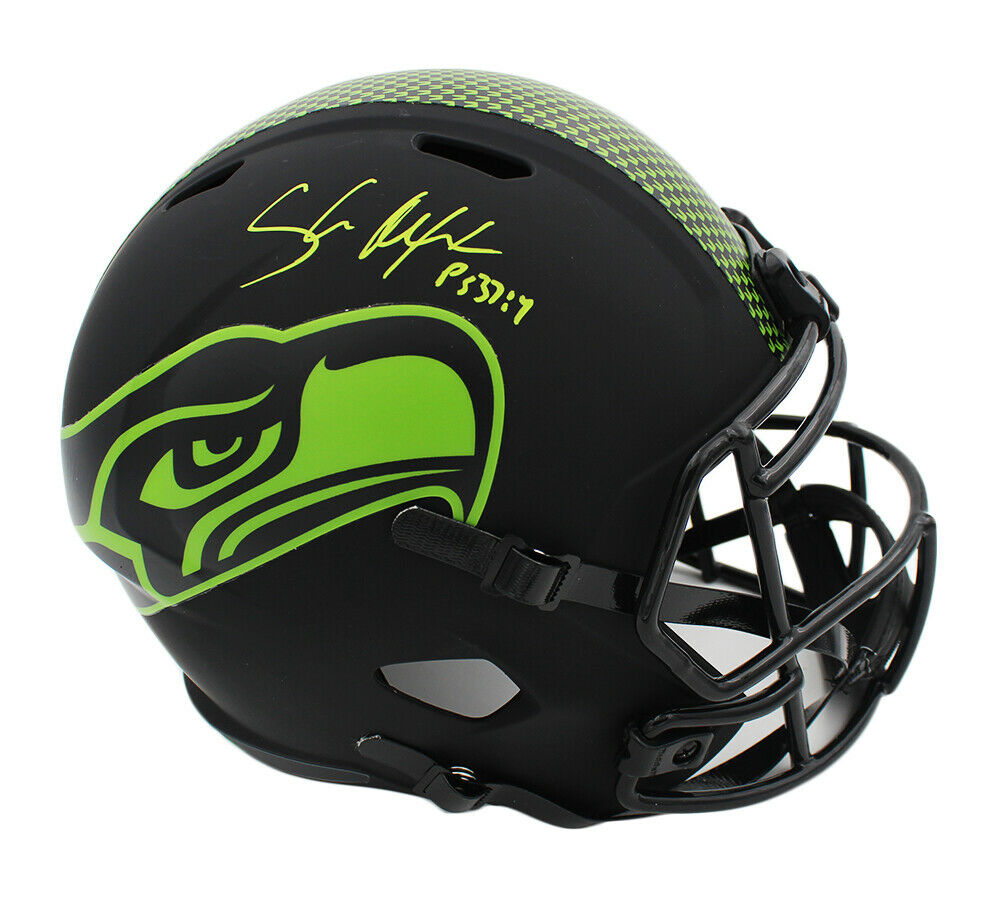 Shaun Signed Seattle Seahawks Speed Full Size Eclipse NFL Helmet- “PS 37 4”