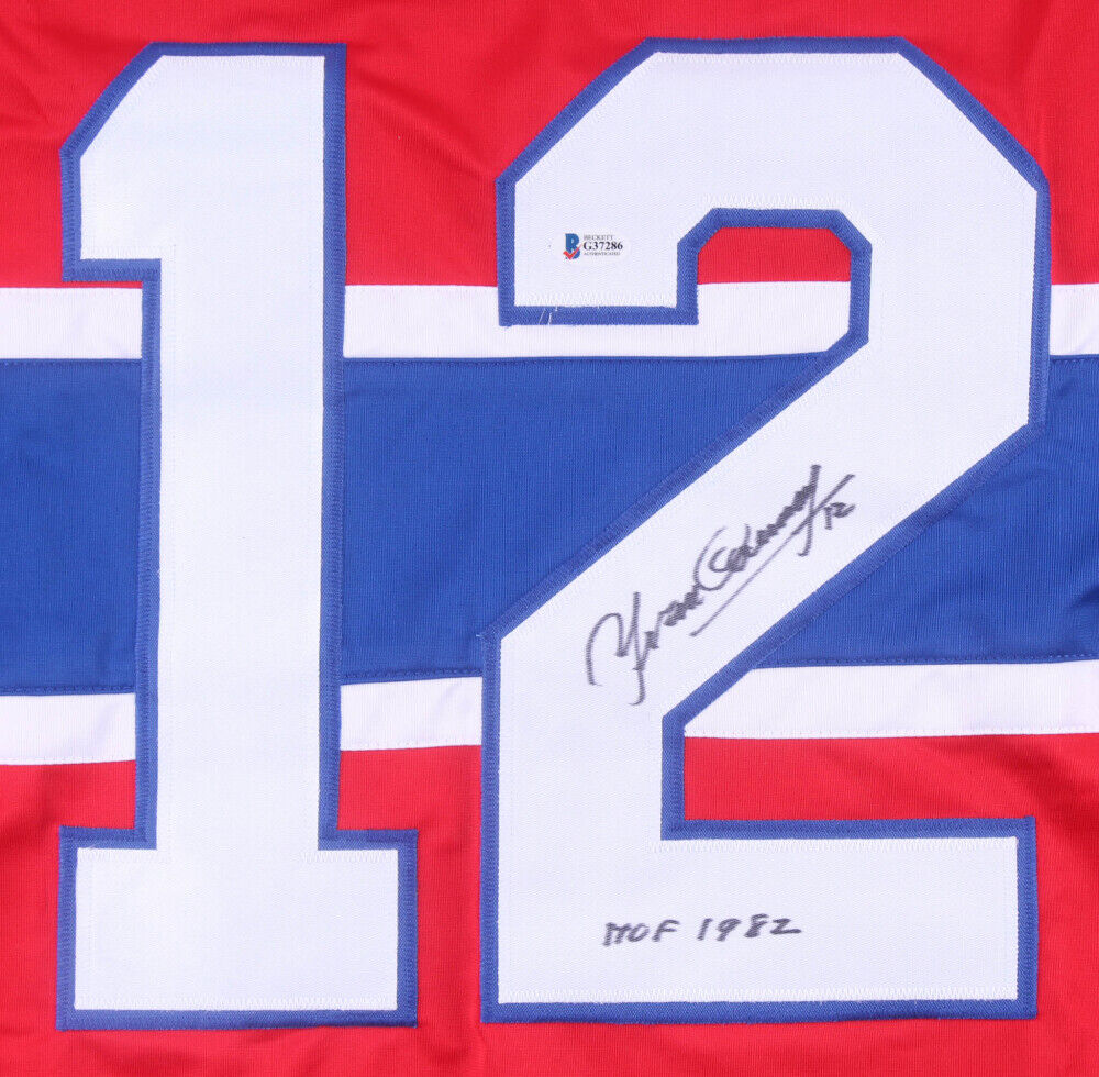 Yvan Cournoyer Signed Canadiens Captains Jersey Inscribed “H.O.F. 1982” Beckett